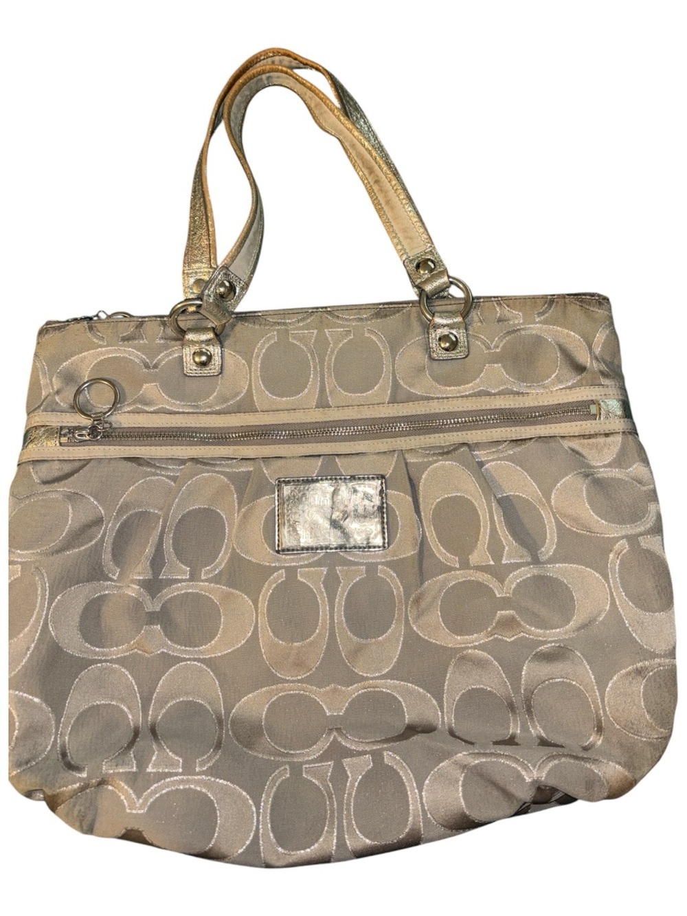 Coach Metallic Beige Signature Tote